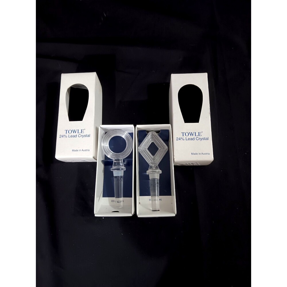 Towle 24% Lead Crystal Wine Stoppers Set of 2 NOB